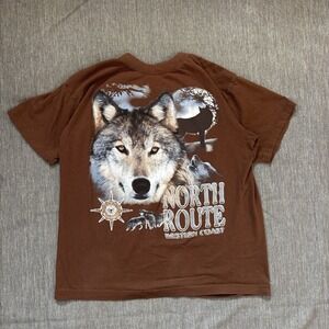 Vintage Brown Graphic Wolf Tee - M